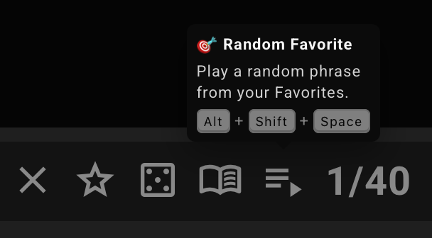 Random Favorite shortcut hint showing Alt+Shift+Space