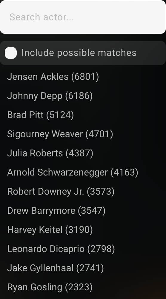 The Select Actor list open in Search & Learn