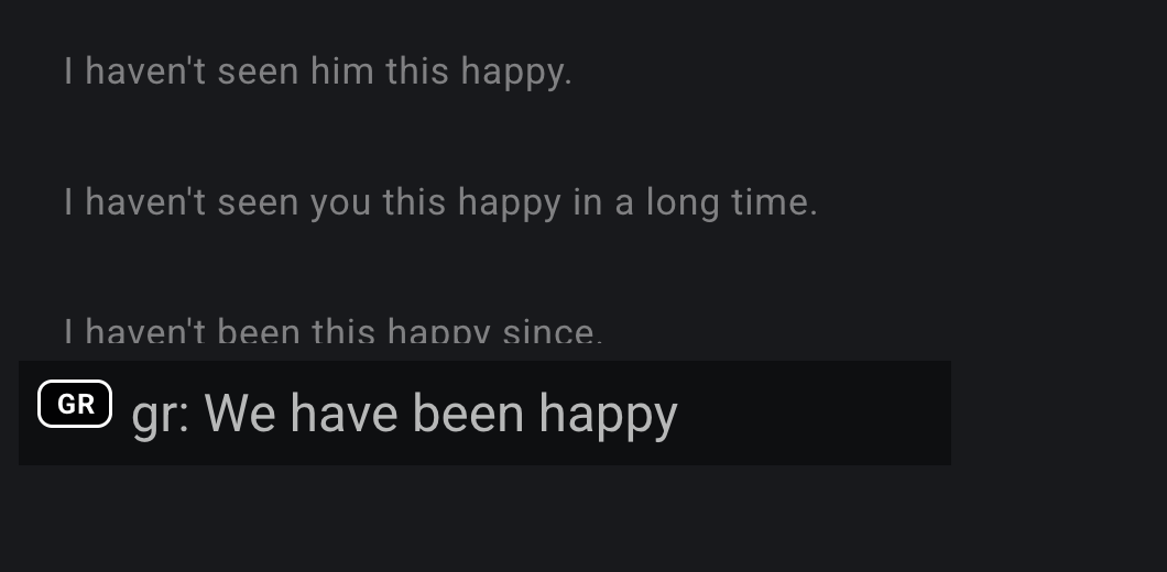 The gr: We have been happy query with several grammar-search results in Playphrase.me
