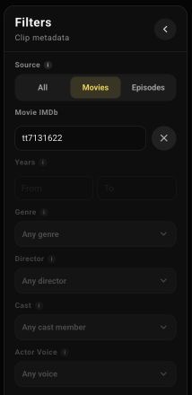Clip Search with an exact film selected in Movie IMDb and the general filters disabled