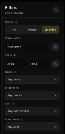 Clip Search with Series IMDb and the year 2014 selected while the other filters remain available