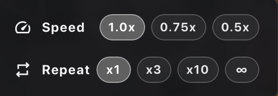 The Playphrase.me menu with Speed and Repeat settings