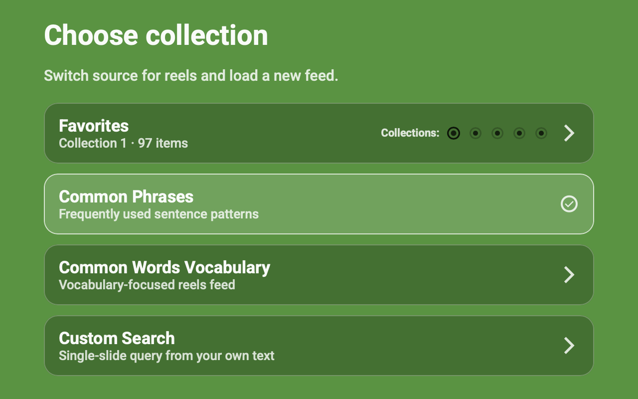 The source menu in Playphrase.me Reels