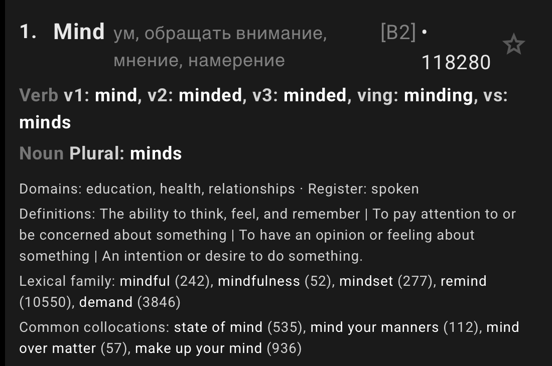 Lexical family and Common collocations for Mind